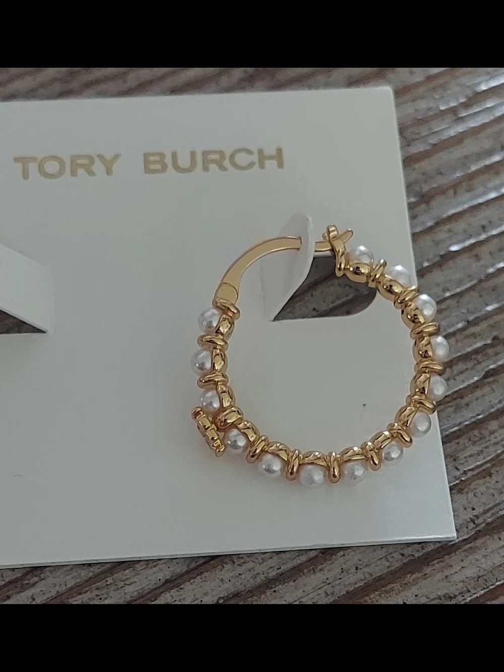Tory Burch Gold Hoop Earrings with Pearl Accents